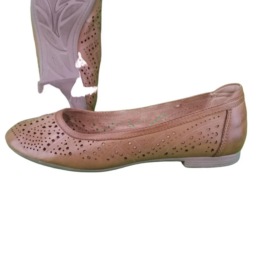 ✅ WOMENS 9B EARTH ROYALE SAND BROWN LEATHER BALLET FLATS LOAFERS DRESS SHOES - Picture 5 of 16